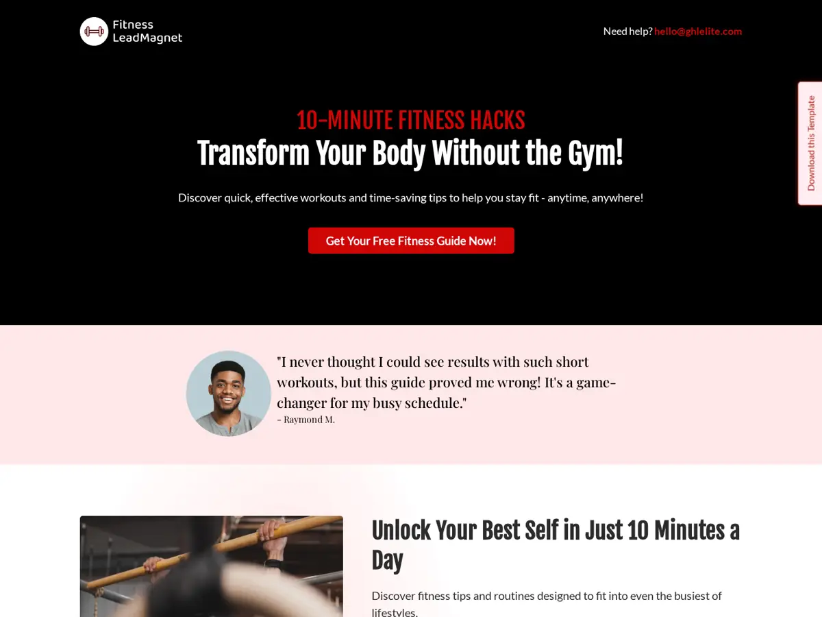 Fitness Lead Magnet Funnel GoHighLevel template preview
