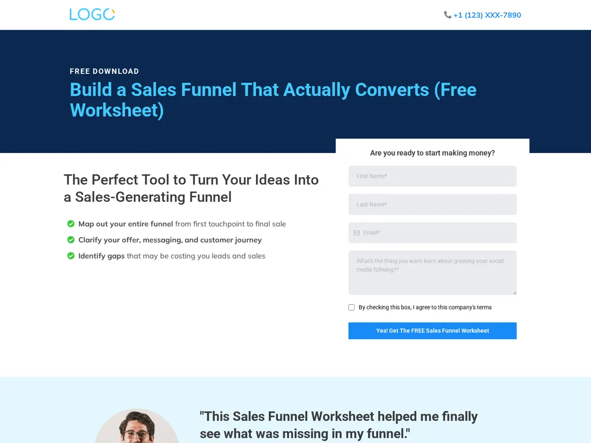 Free Worksheet Funnel GoHighLevel template preview