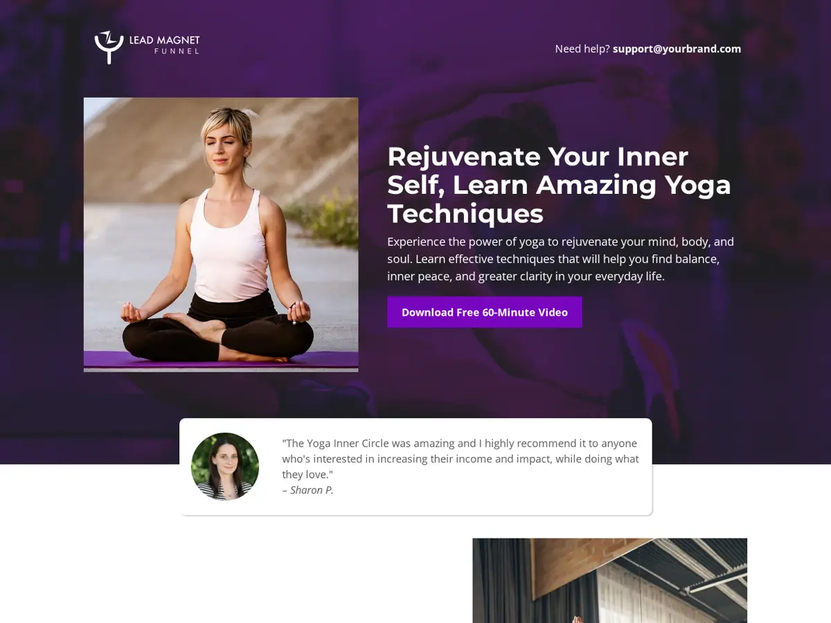 Yoga Lead Magnet Funnel GoHighLevel template preview