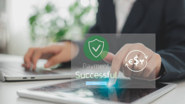 Digital Finance Payment. Businessmen Completing Successful Transactions with Notification, Showcasing Efficient and Secure Online Commerce Solutions